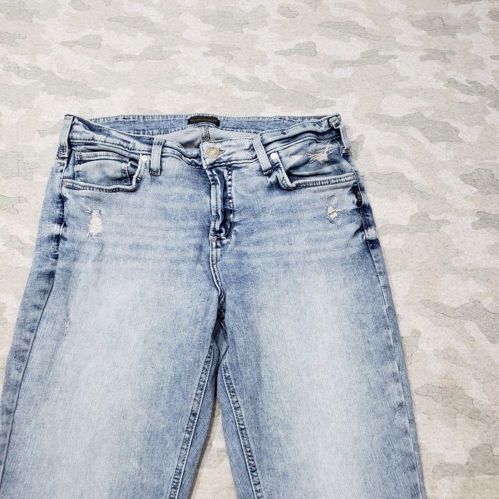 Silver Jeans Womens 32x31 Blue Elyse Straight Denim Light Wash Stretch - Picture 2 of 10